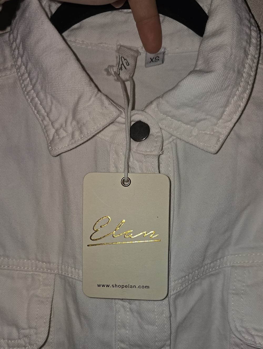 Elan White Button-Front Utility Shirt Jacket with Smiley Detail - Picture 2 of 3